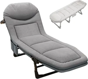 Portable Folding Camping Cot, Adjustable 6-Position Adults Reclining Folding Chaise, Outdoor Patio Folding Lounge Chair Sleeping Cots Bed, Perfect for Camping, Pool, Beach, Patio Durable