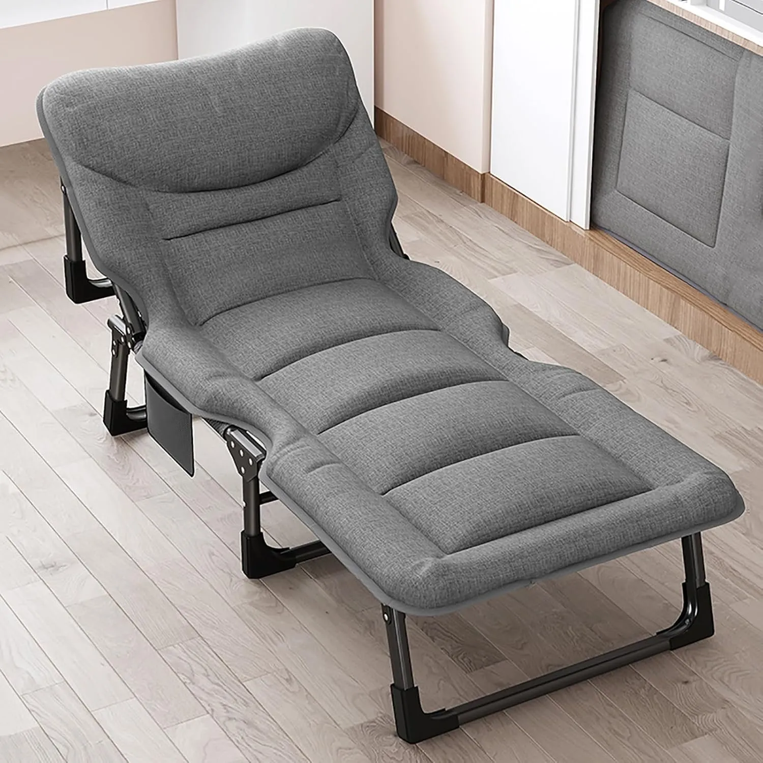 Portable Folding Camping Cot with 4 Speed Adjustment Heavy Duty Sleeping Cot Bed for Adults Outdoor Reclining Lounge Chair with Pillow 160KG Weight Capacity Ideal for Outdoor Travel.