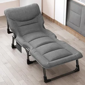 Portable Folding Camping Cot with 4 Speed Adjustment Heavy Duty Sleeping Cot Bed for Adults Outdoor Reclining Lounge Chair with Pillow 160KG Weight Capacity Ideal for Outdoor Travel.