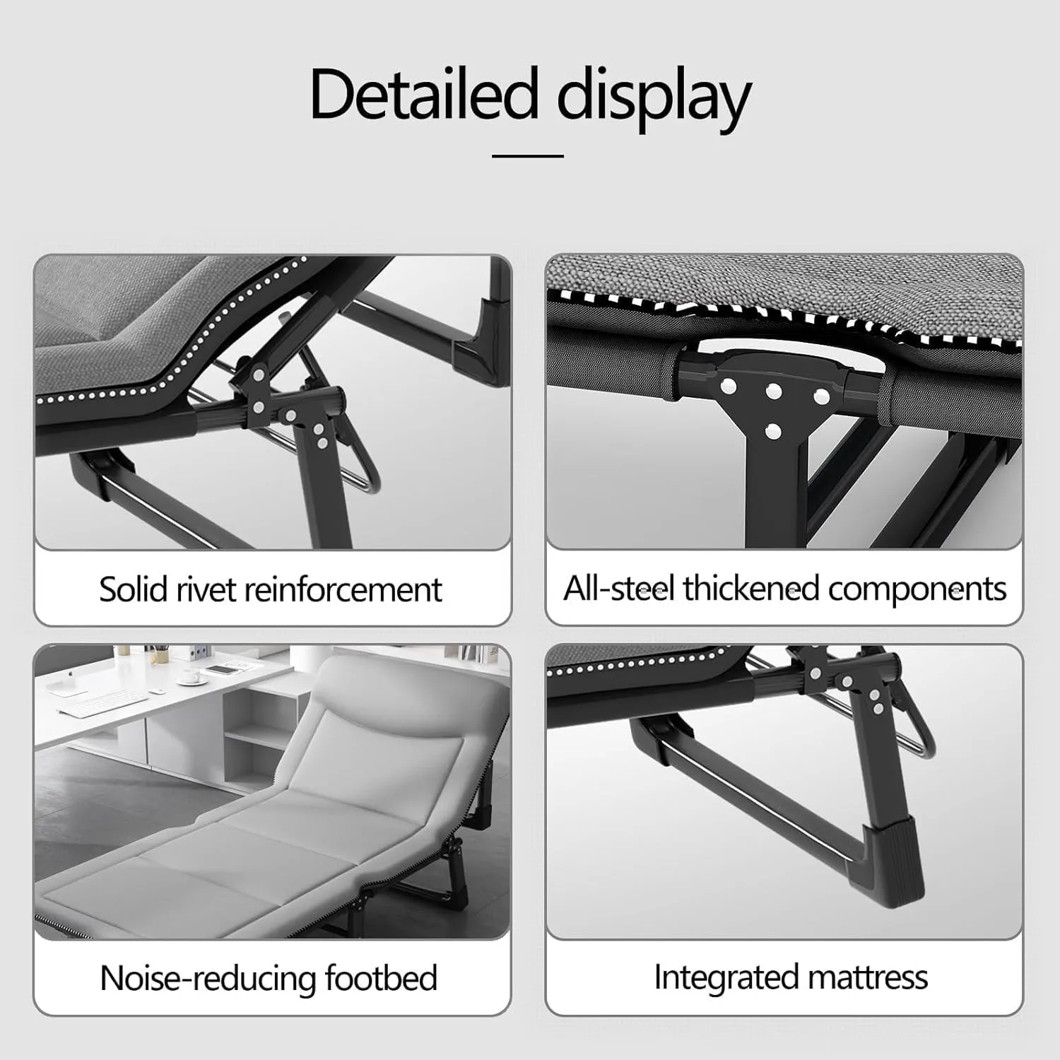 Portable Folding Camping Cot w/Mattress & Pillow 4 Position Adjustable Adult Sleeping Bed Outdoor Single Camp Bed Reclining Chaise for Home Office Travel Beach Pool