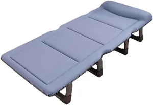 Portable Folding Camping Cot w/Mattress & Pillow 4 Position Adjustable Adult Sleeping Bed Outdoor Single Camp Bed Reclining Chaise for Home Office Travel Beach Pool