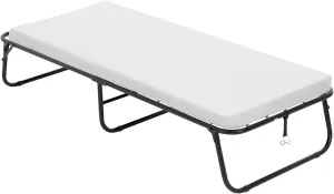 Portable Folding Cot No Assembly Camping Cot Light Weight Outdoor Bed Sturdy Frame Bed Cot with 3.9 Inch Thick Twin Size Mattress for Camping Travel Sleepovers Outdoor Indoor, White