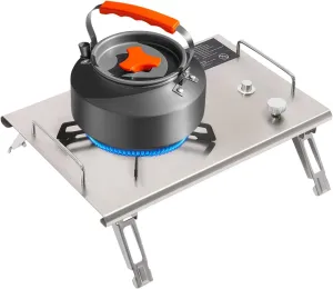 Portable Folding Gas Stove, Outdoor Camping Burner Cooker with Electronic Ignition, Outdoor Camping Cooking Stove for Camping, Hiking or Exploring (Silver)