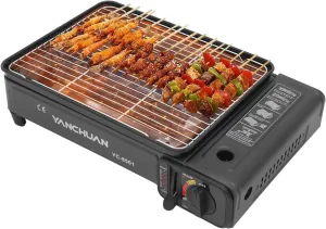 Portable Gas Barbecue Stove, 2.2KW Camping Gas Stove with Grilling Nets/Oil Drip Tray/Brush/Food Clip/Roasting Needles/Carrying Case, Tabletop Gas Stove for Trips, Gatherings, Barbecues, Backpacking