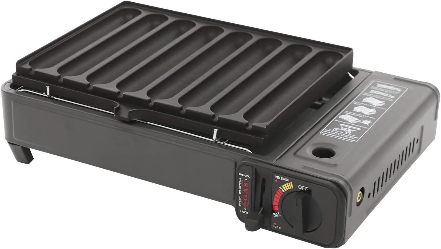 Portable Gas Grill Butane, Adjustable Camping Butane Stove, Stainless Steel Portable Korean BBQ Grill Gas with Sausage Grill Pan and Plastic Box for Outdoor or Indoor Cooking, Camping, Trips (Black)