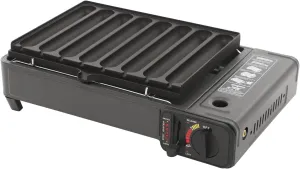 Portable Gas Grill Butane, Adjustable Camping Butane Stove, Stainless Steel Portable Korean BBQ Grill Gas with Sausage Grill Pan and Plastic Box for Outdoor or Indoor Cooking, Camping, Trips (Black)