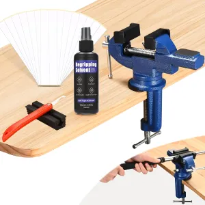 Portable Golf Grip Vise Clamp Kits for Regripping Golf Clubs - Inlcudes 360°Swivel Table Vise, 3.5 Oz Solvent, A Hook Knife,15 Tape Strips, Rubber Sleeve- Golf Grip Removal Tool For Home/Clubhouse