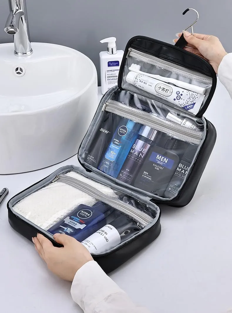 Portable Hanging Travel Toiletry Bags for Men Women Leather Toiletry Bag Waterproof Clear Toiletry Bag Large Organizer Bag for Toiletries