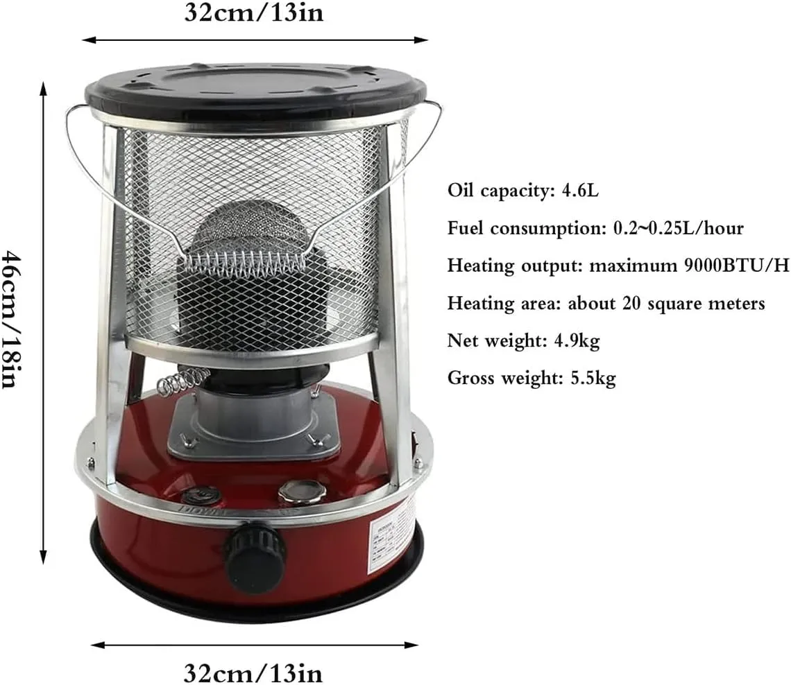 Portable Kerosene Stove Heater, No Electric Kerosene Space Heater, 4.5L Mobile Kerosene Stove Burner, Oil Heater for Ice Fishing Backpacking Hiking Hunting Survival Emergency