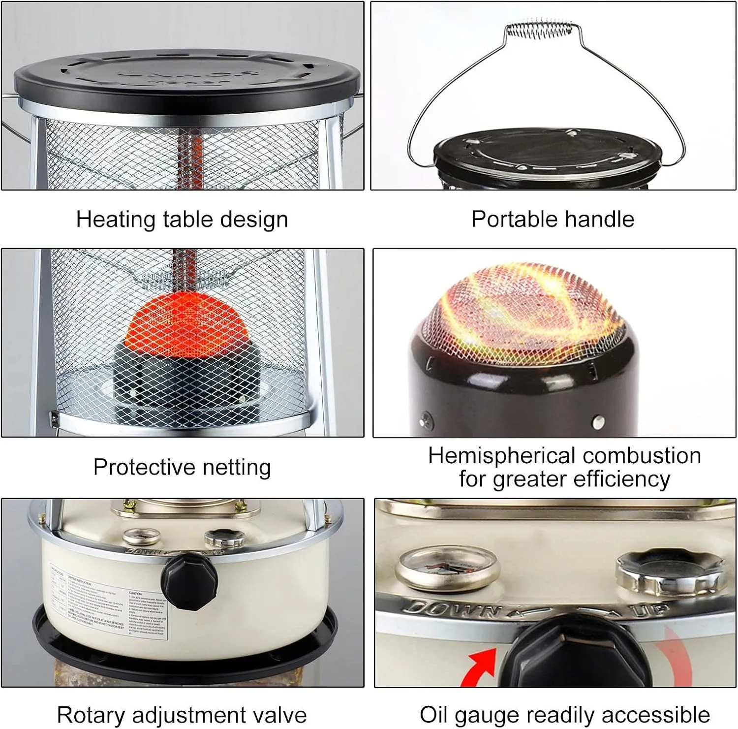 Portable Kerosene Stove,Indoor Space Heating Petroleum Stove,Outdoor Camping Kerosene Heater,Without Electricity,Efficient Paraffin Heater,With Storage Bag and 5 Wicks,6L-White