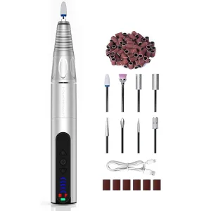 Portable Nail Drill Kit Professional by TOUCHBeauty 30,000RPM Electric Nail File with 8 Pcs Nail Drill Bits Silver Color (Rechargeable)
