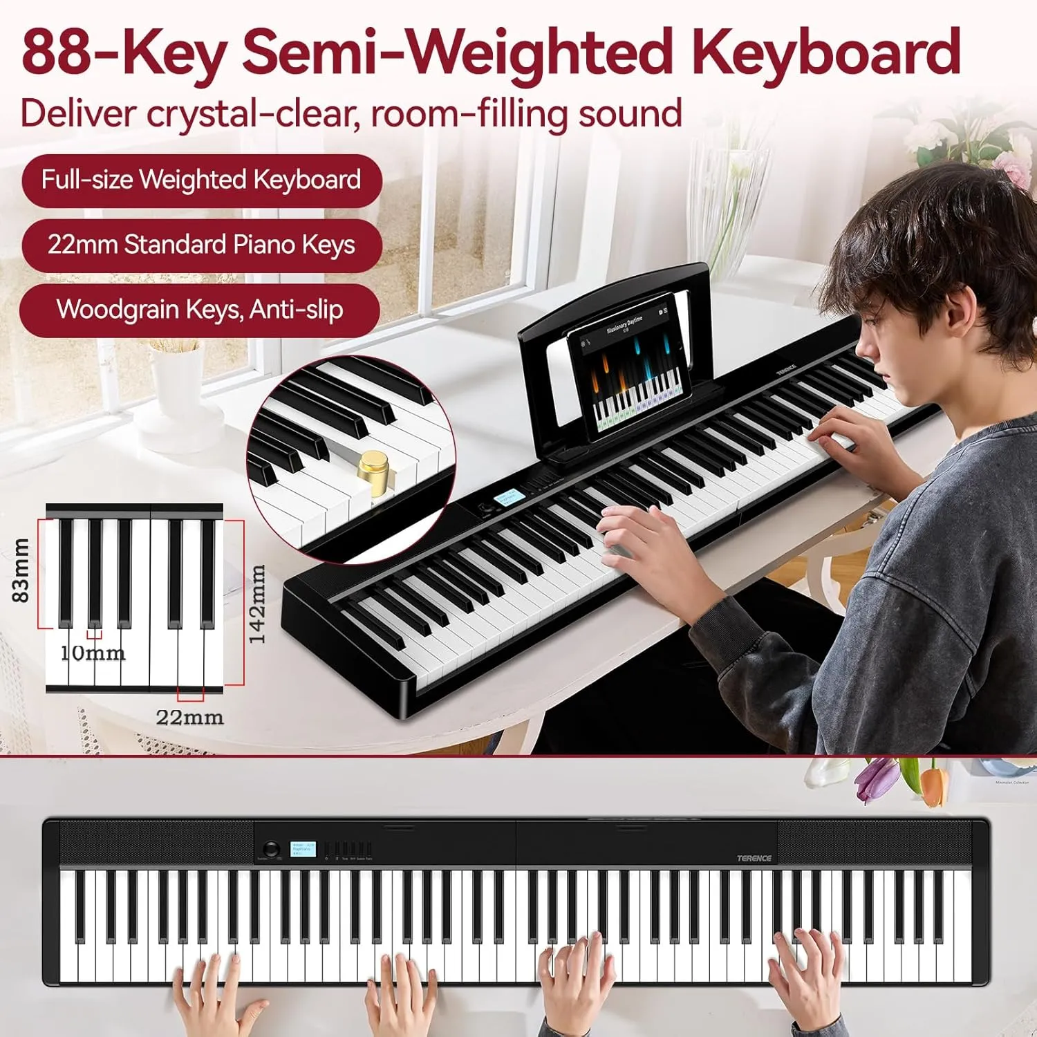 Portable Piano Keyboard 88 key: Upgraded Foldable Piano Keyboard 88 Key Full Size Semi Weighted Keyboard Support MIDI Bluetooth Foldable Keyboard Piano with Sustain Pedal Piano Bag Gift for Beginner