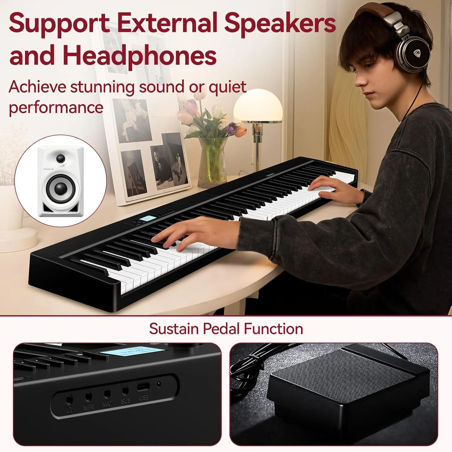 Portable Piano Keyboard 88 key: Upgraded Foldable Piano Keyboard 88 Key Full Size Semi Weighted Keyboard Support MIDI Bluetooth Foldable Keyboard Piano with Sustain Pedal Piano Bag Gift for Beginner