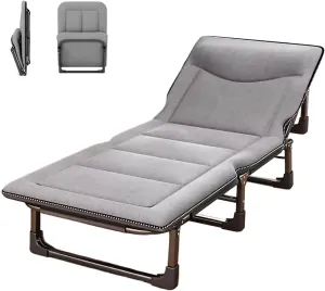 Portable Rollaway Bed with Mattress Six Adjustable Backrests Folding Camping Cot for Adults with 6 Legs and High Resilience Foam Perfect for Camping(Gray B,190 * 70 * 30cm)