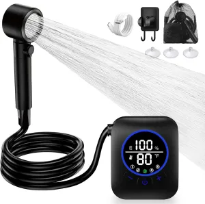 Portable Shower for Camping - 8000mAh Rechargeable Camping Shower with Filter,4 Spray Mode,Extra Long Hose,IPX8 Waterproof Outdoor Shower Pump Kit for Camping,Travel,Hiking,Beach,Car,Pet