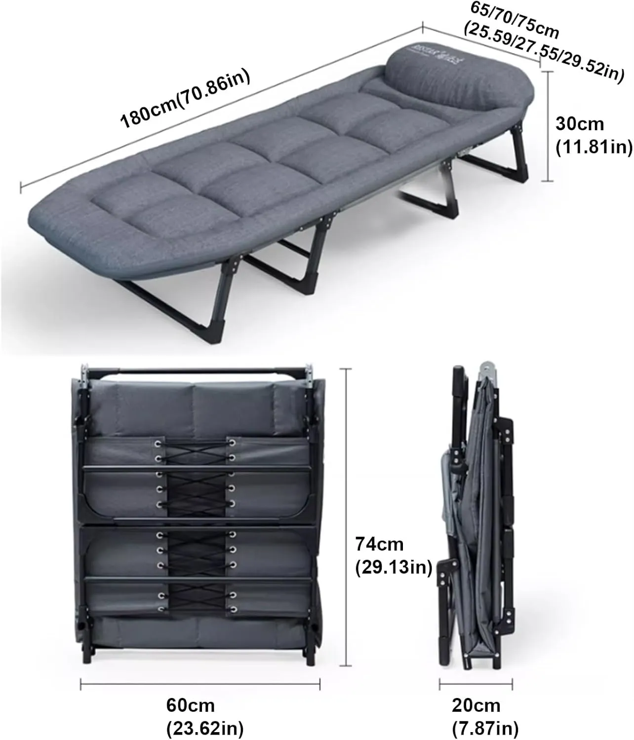 Portable Sleeping Cots for Adults with Mattress Folding Camping Cots with 6-Position Adjustable Backrest, for Camping, Beach, Travel, Home Office Lunch Break(180x65x30cm)
