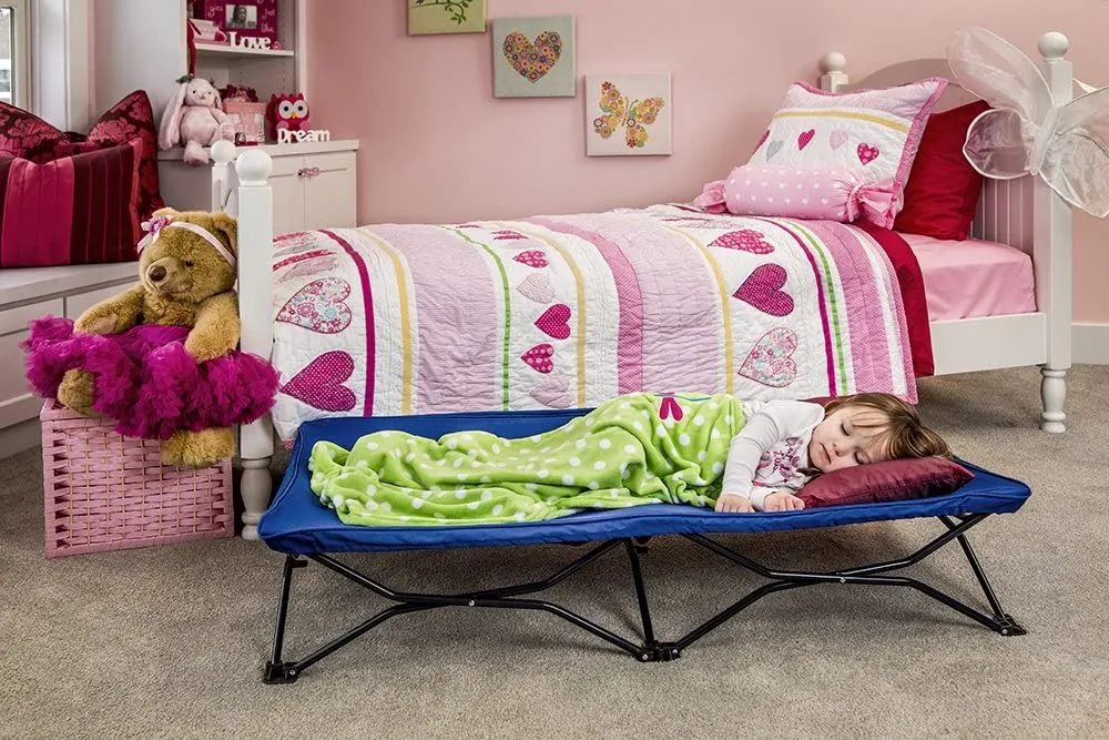 Portable Toddler Bed, Camping Folding Kids Cot for Travel Use (Includes Fitted Sheet and Travel Case)