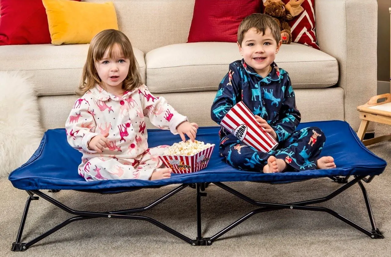 Portable Toddler Bed, Camping Folding Kids Cot for Travel Use (Includes Fitted Sheet and Travel Case)