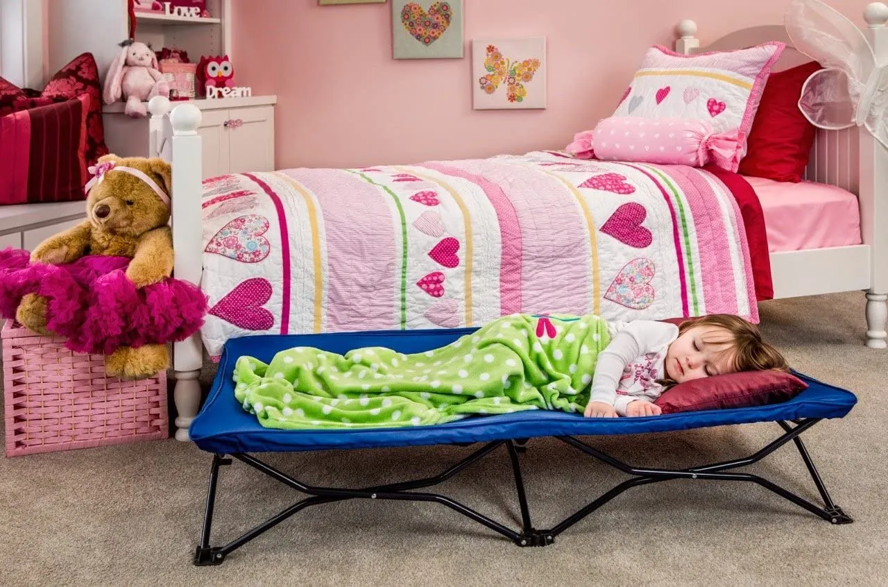 Portable Toddler Bed, Camping Folding Kids Cot for Travel Use (Includes Fitted Sheet and Travel Case)