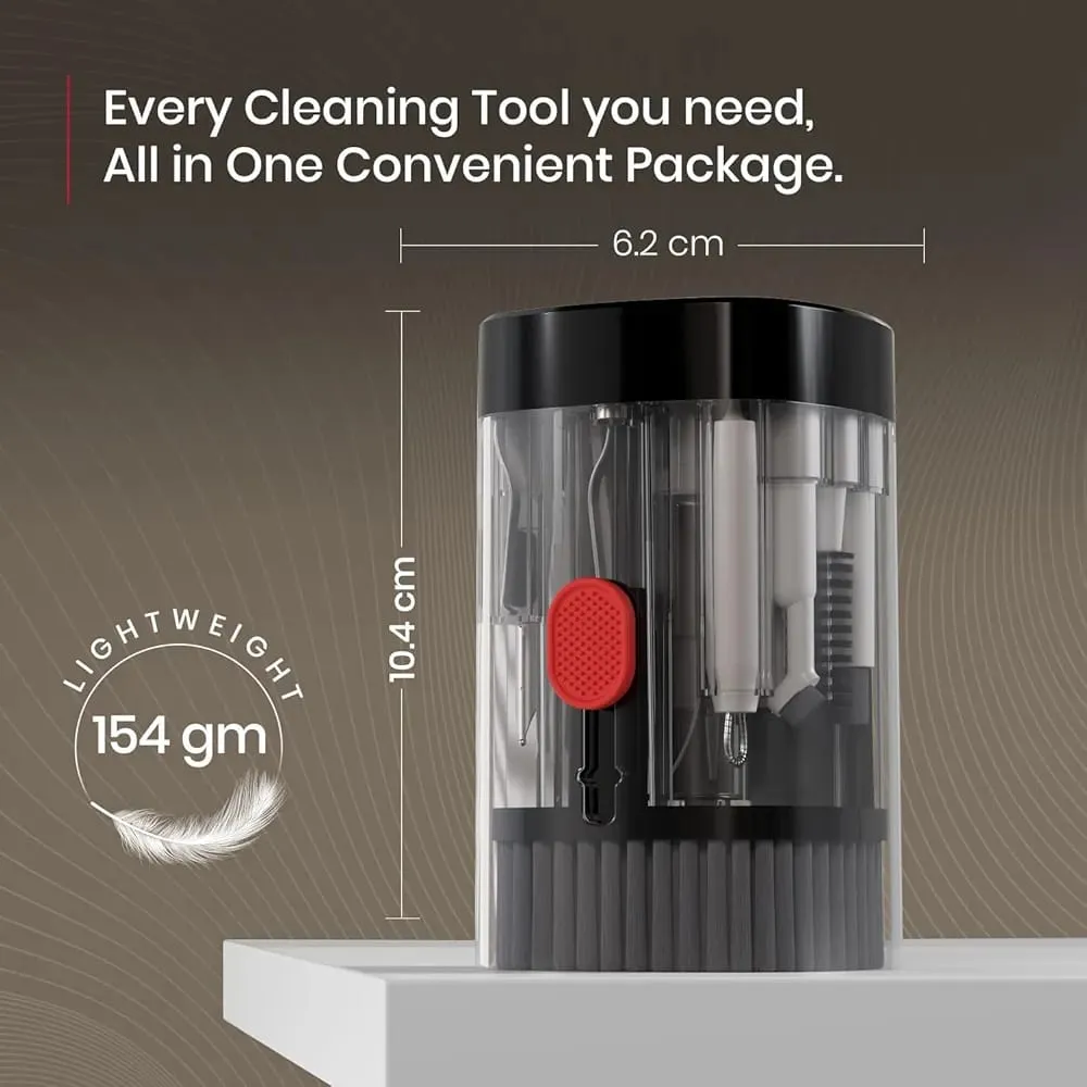 Portronics Clean T 21 in 1 Smart Multifunctional Gadget Cleaning Kit for Laptops, Smartphones, Keyboard, Earbuds, Earphone, Camera Lens, Mist Spray, Air Blower, Long Brush, Key Puller (Black)