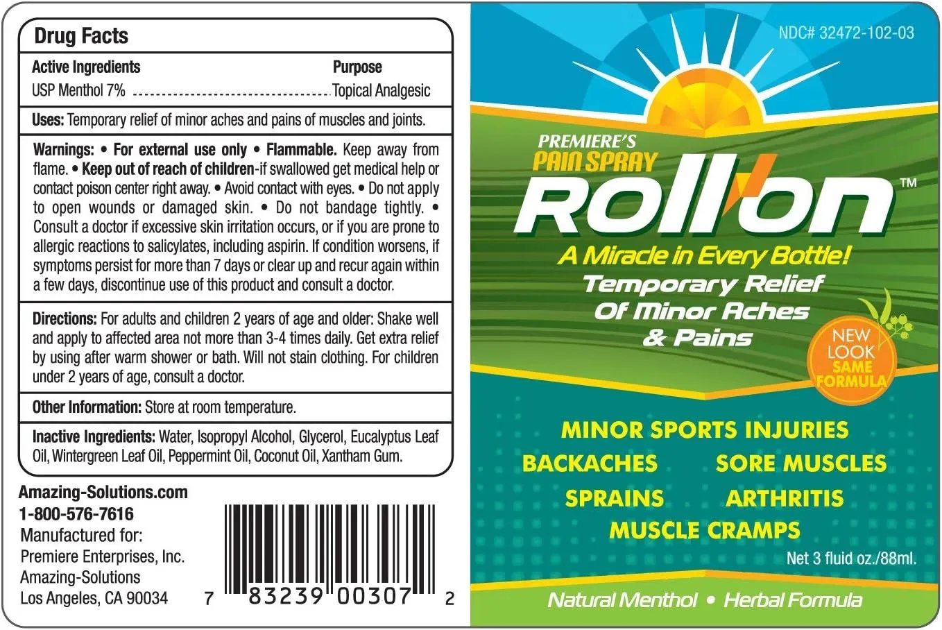 Premiere's Pain Spray All-Natural Menthol & Peppermint Oil Herbal Blend for Joint and Nerve Pain, Muscle Soreness, Sprains, Cramps, Sports Injuries, Back Pain & Neck Shoulder Aches - Twin Pack
