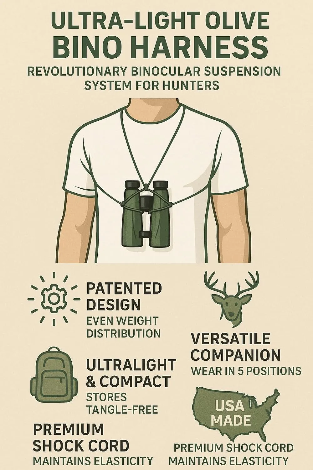 Premium Binocular Harness - Adjustable Chest Strap for Hunting, Birding & Hiking - Comfortable Waterproof Quick-Release System (Brown)