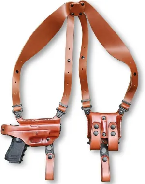 Premium Leather Horizontal Shoulder Holster System with Double Magazine Carrier for Sigg P938 9mm 3” Barrel, Right Hand Draw, Brown Color #1098#