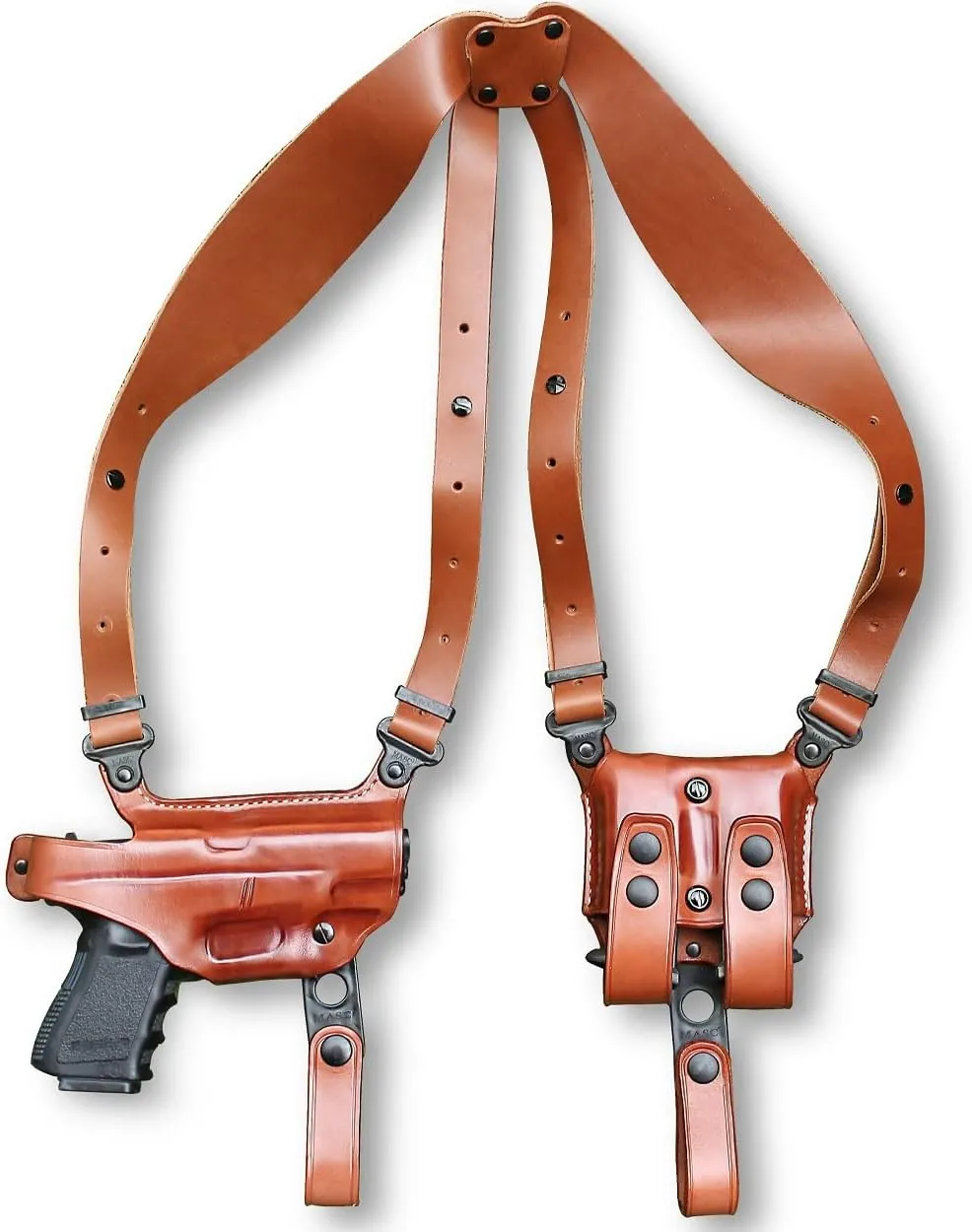 Premium Leather Horizontal Shoulder Holster System with Double Magazine Carrier for Smith Wesson SD9/ SD40 4''BBL, Right Hand Draw, Brown Color #5139#