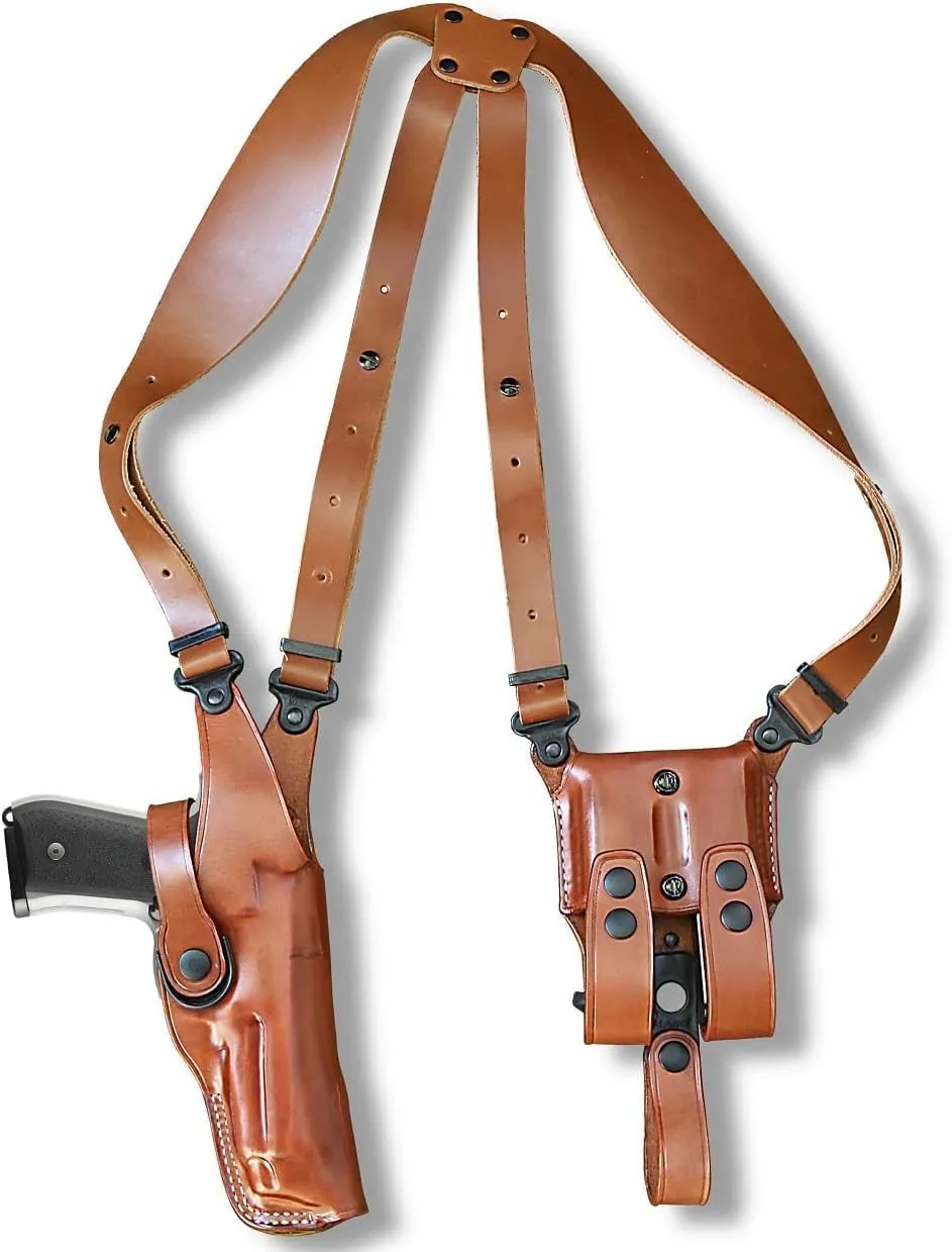 Premium Leather Vertical Shoulder Holster System with Double Magazine Carrier for Beretta 80X Cheetah .380 ACP 3.9" Barrel, Right Hand Draw, Brown Color #1672#