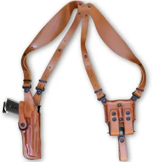 Premium Leather Vertical Shoulder Holster System with Double Magazine Carrier for Kimber 1911 II 45ACP with Crimson Trace Grips 5" Barrel, Right Hand Draw, Brown Color #1319#