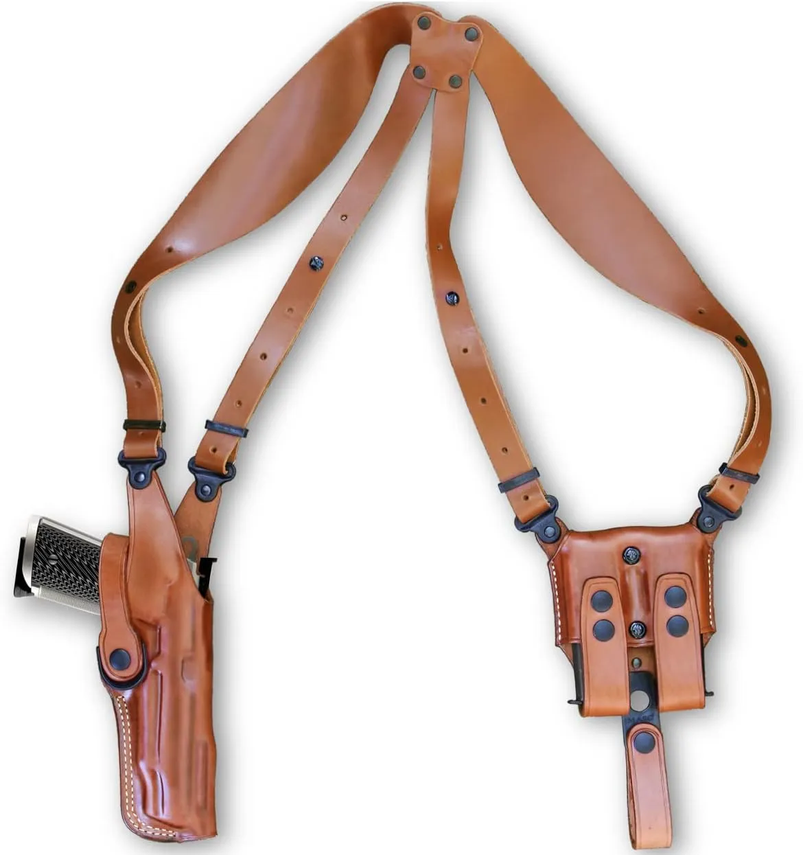 Premium Leather Vertical Shoulder Holster System with Double Magazine Carrier for Kimber 1911 II 45ACP with Crimson Trace Grips 5" Barrel, Right Hand Draw, Brown Color #1319#