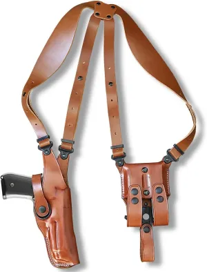 Premium Leather Vertical Shoulder Holster System with Double Magazine Carrier for STI Staccato P 2011 9mm 4.4'' BBL Bull Barrel, Right Hand Draw, Brown Color #1556#