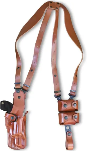 Premium Leather Vertical Shoulder Holster System with Double Speed Loader, Charter Arms Bulldog 44 Special Standart/ 45 Long Colt 2.5'' Barrel, Right Hand Draw, Brown Color #1475#