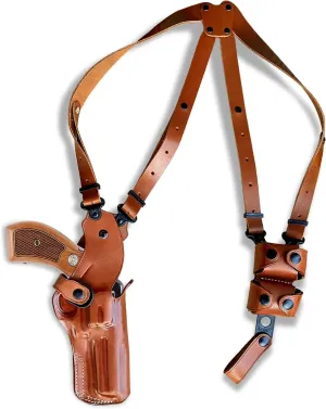 Premium Leather Vertical Shoulder Holster System with Double Speed Loader Pouch, for S&W K-Frame Revolver Mod 10 4" Barrel, R/H Draw, Brown Color #1057#