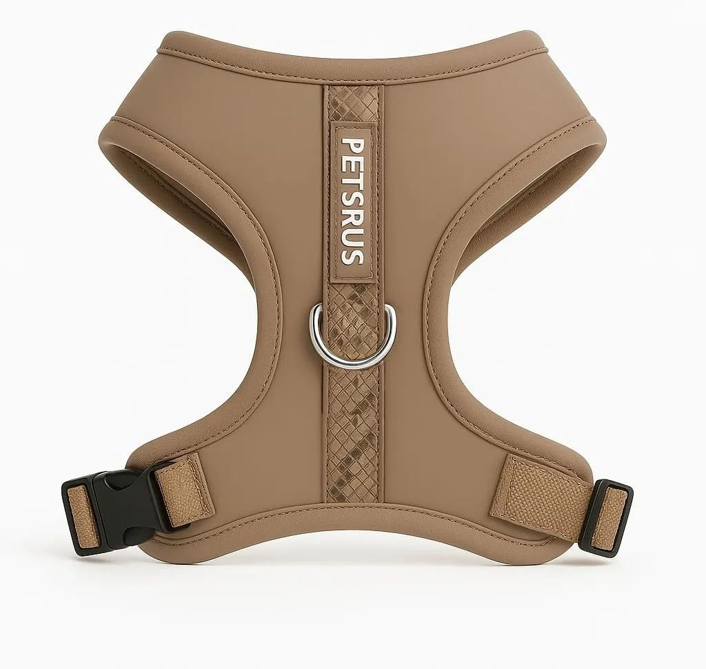 Premium No Pull Adjustable Dog Harness Neoprene Luxury Breathable Lightweight Small Medium Dogs Comfortable Puppy Training Vest 2 Leash Clips Walking & Control (Taupe Snake, XS)