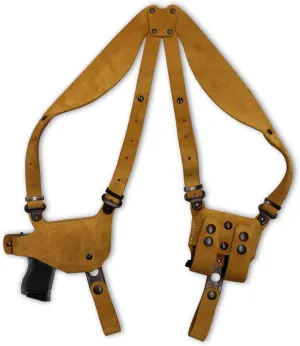 Premium Suede Leather Shoulder Holster System with Double Magazine Carrier Fits Springfieldd Hellcat 9mm 3’’ BBL, Right-Hand Draw, Brown Color #1524