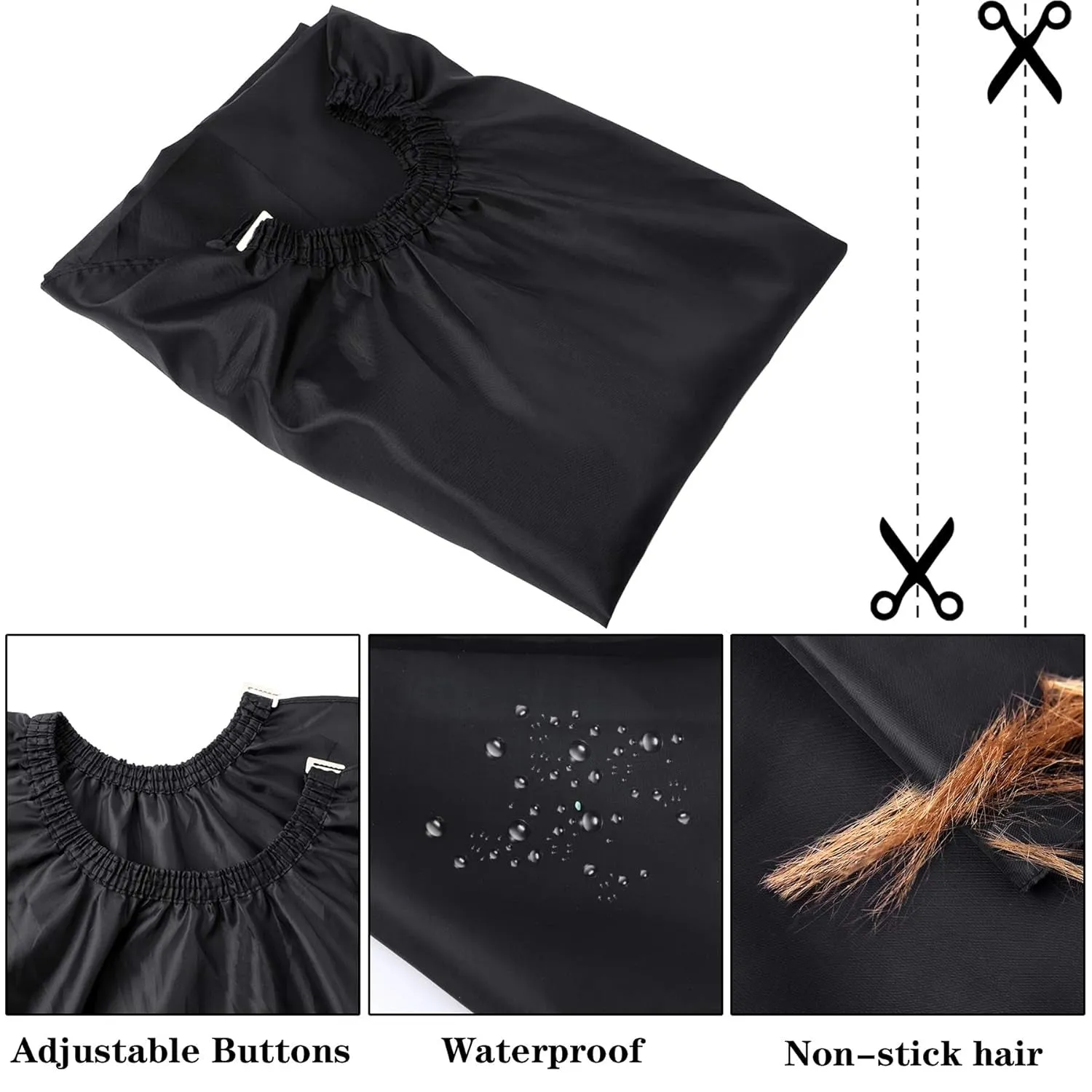 Professional Hair Cutting Cape with Neck Duster Brush, Salon Barber Cape, Hair Cutting Accessories (Black)