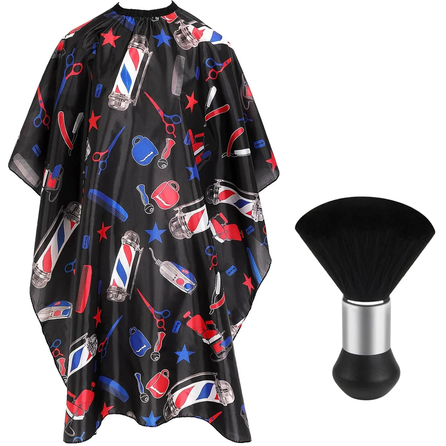 Professional Hair Cutting Cape with Neck Duster Brush, Salon Barber Cape, Hair Cutting Accessories (Black)