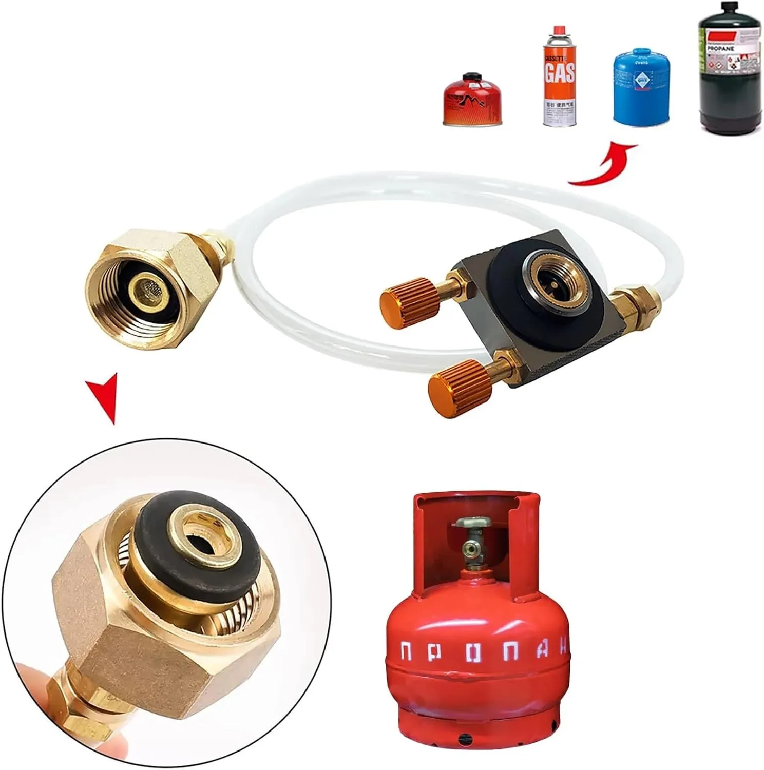 Propane Adapter Hose Propane Refill Adapter Hose Converter Refilling Empty Butane Refuel for Tank, Gas Grill & Griddle(US to Campingaz)