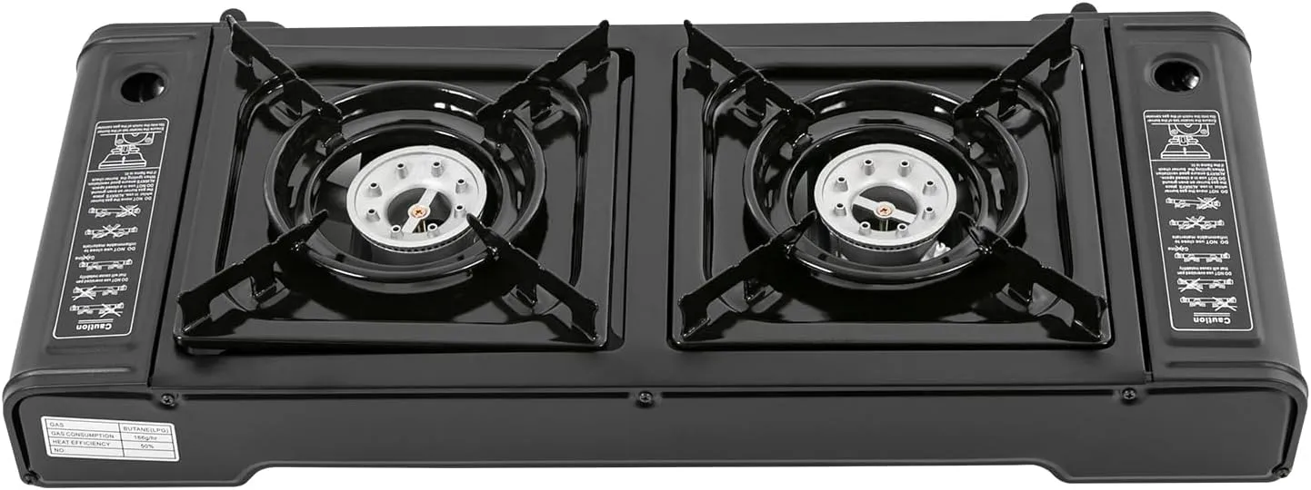 Propane Camping Stove with 2 Burners,Portable Camping Grill with Adjustable Double Auto Ignition Camping Burner for Backyard BBQ,Tailgating,Beach Cookouts