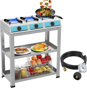 Propane Gas Stove-40000BTU Portable Gas Stove, with Removable Leg,Auto Ignition Camping Stove,3 Burner Propane Burner for RV, Apartment, Outdoor