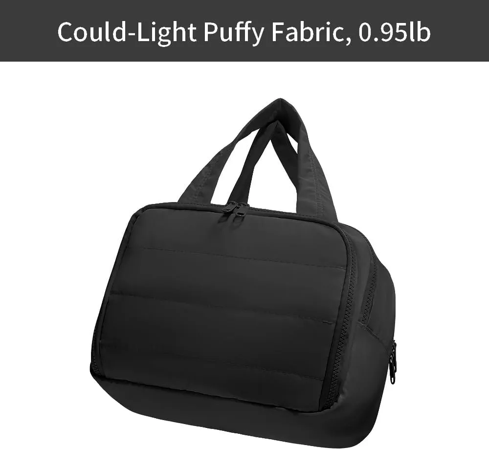 Puffer Travel Toiletry Bag – Large Capacity 11.8”L Makeup Organizer, 4 Compartments, Waterproof Wet/Dry Separation, Ultra-Light Taslan Fabric – Ideal for Business Trips, Gym, Family Vacation, Camping