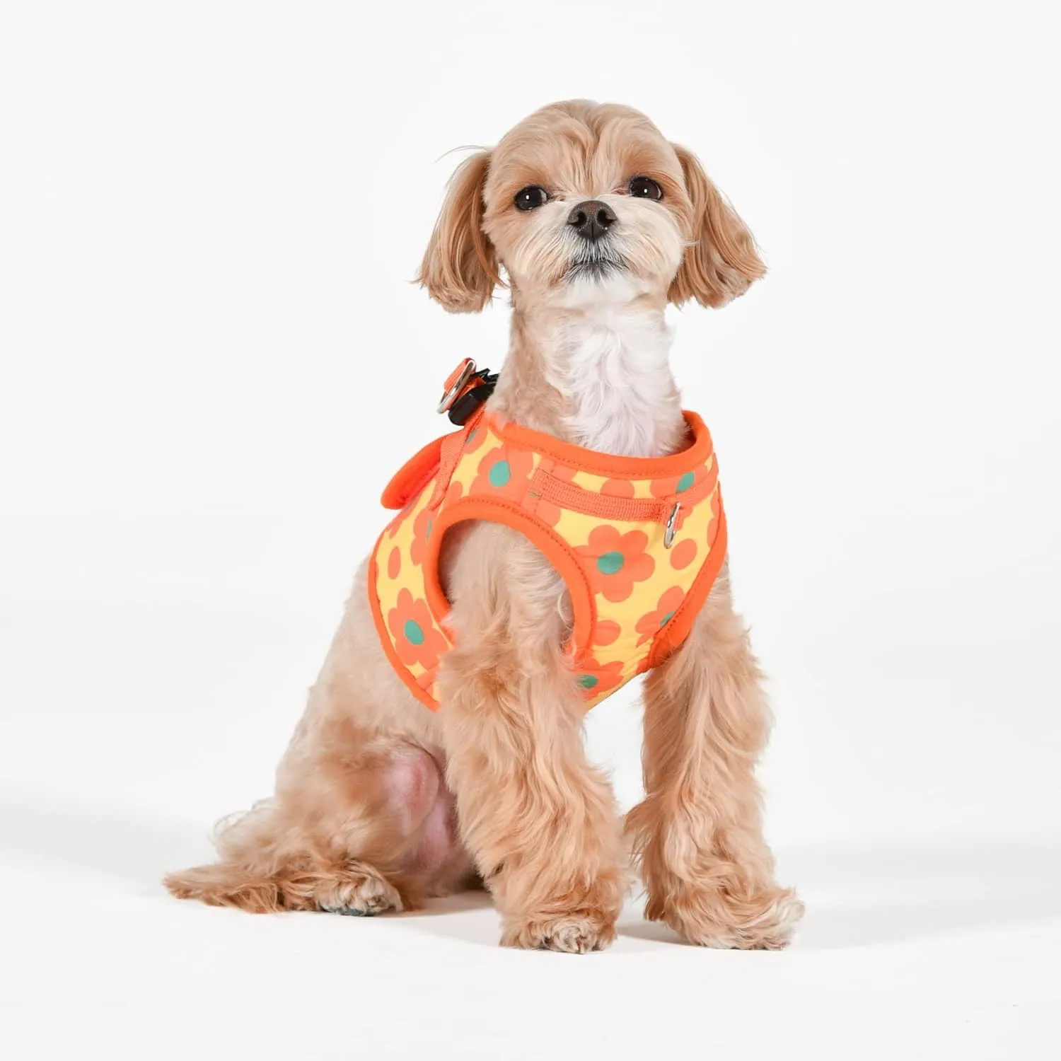 Puppia Bacopas Dog Vest Harness B (Step-in) Fashionable Flower Pattern Spring Summer Harness for Small and Medium Dogs, Orange, Large
