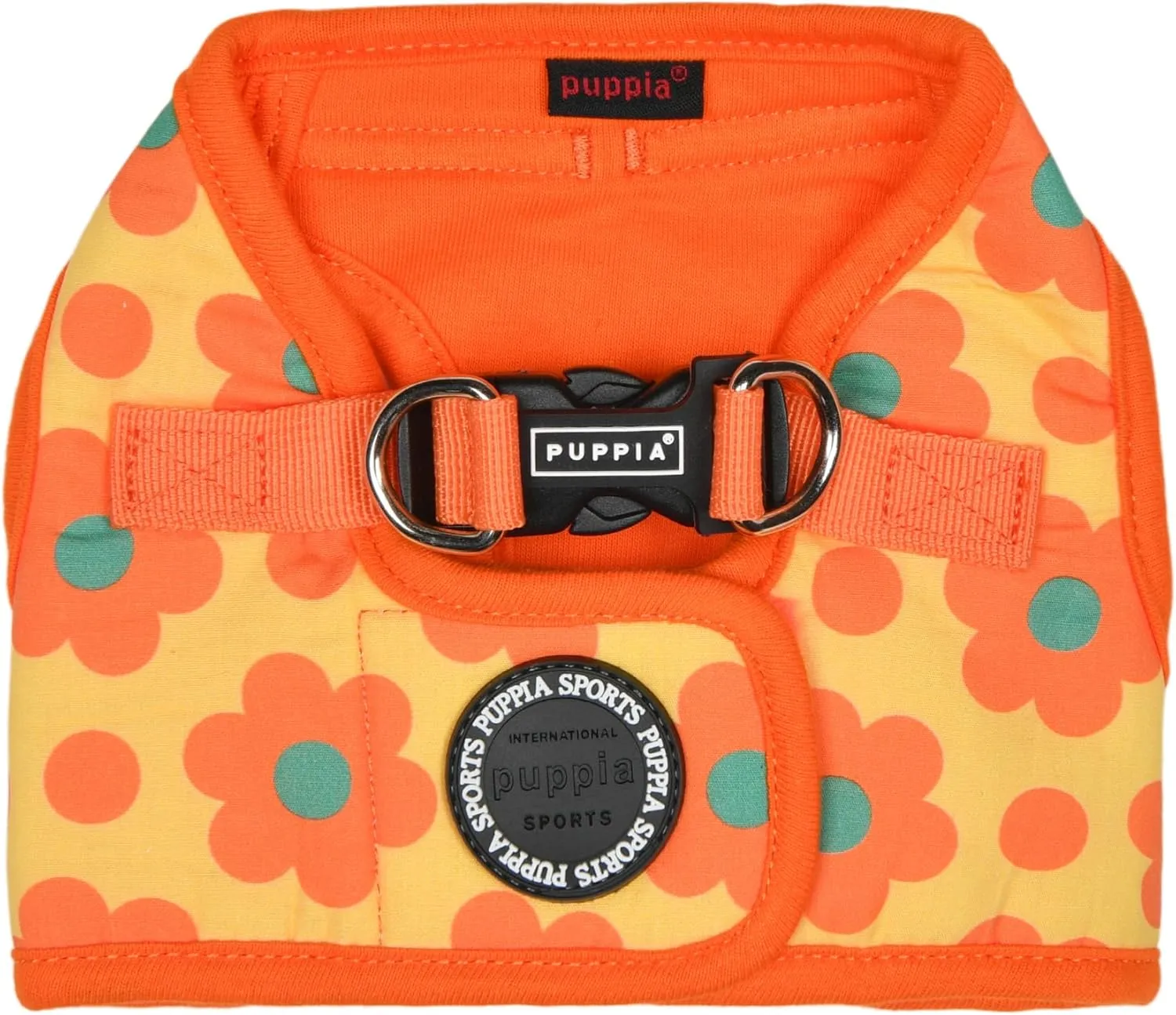 Puppia Bacopas Dog Vest Harness B (Step-in) Fashionable Flower Pattern Spring Summer Harness for Small and Medium Dogs, Orange, Large
