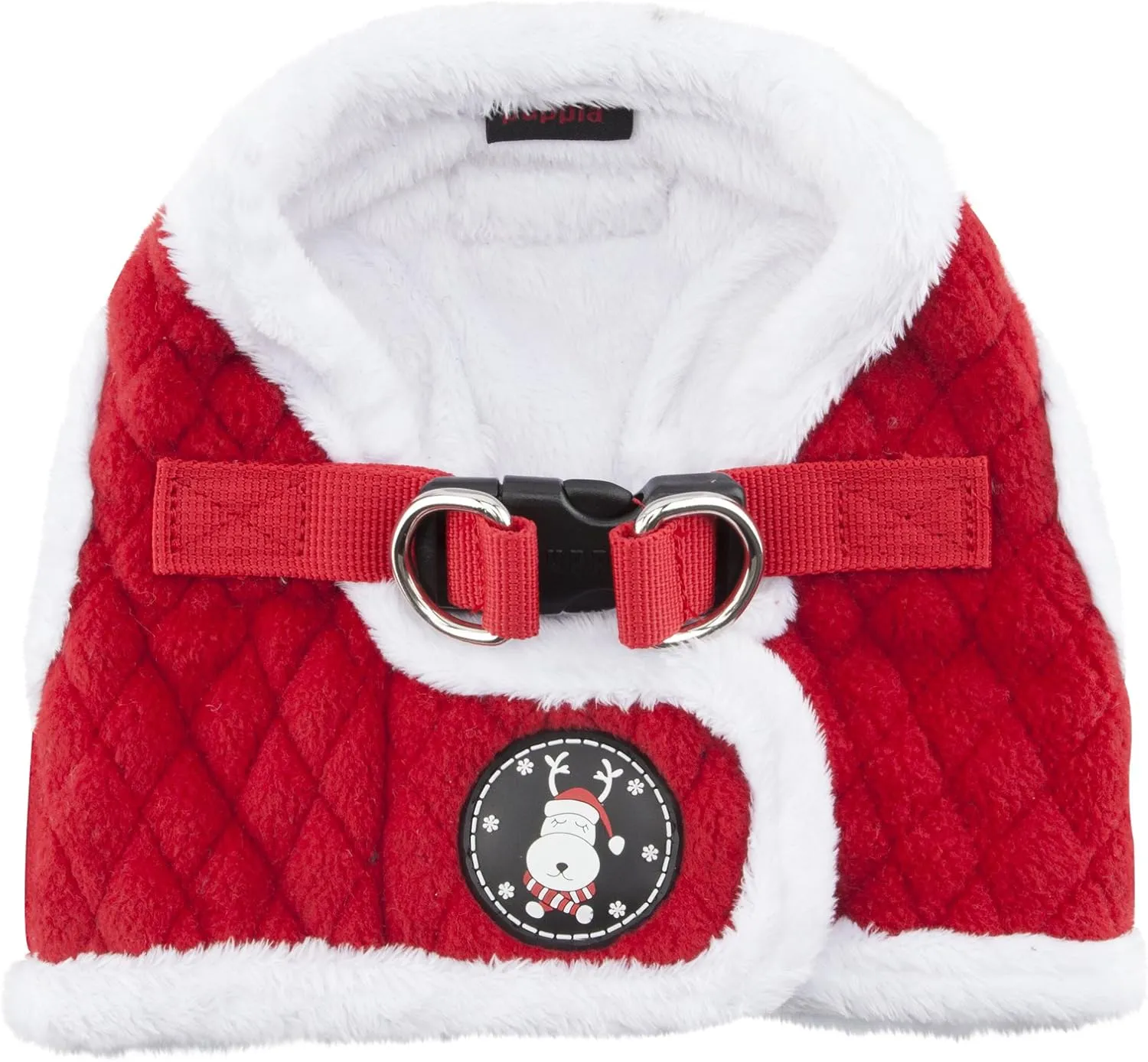 Puppia Blitzen Vest Dog Harness Step-in Warm Winter Christmas Holiday Harness for Small and Medium Dog, Red, Medium