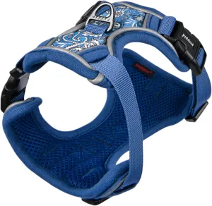 Puppia Cynthia Dog Harness H Sturdy Adjustable Neck and Chest Reflective Flower Pattern Front and Back D-Ring for Small and Medium Dogs, Blue, Small