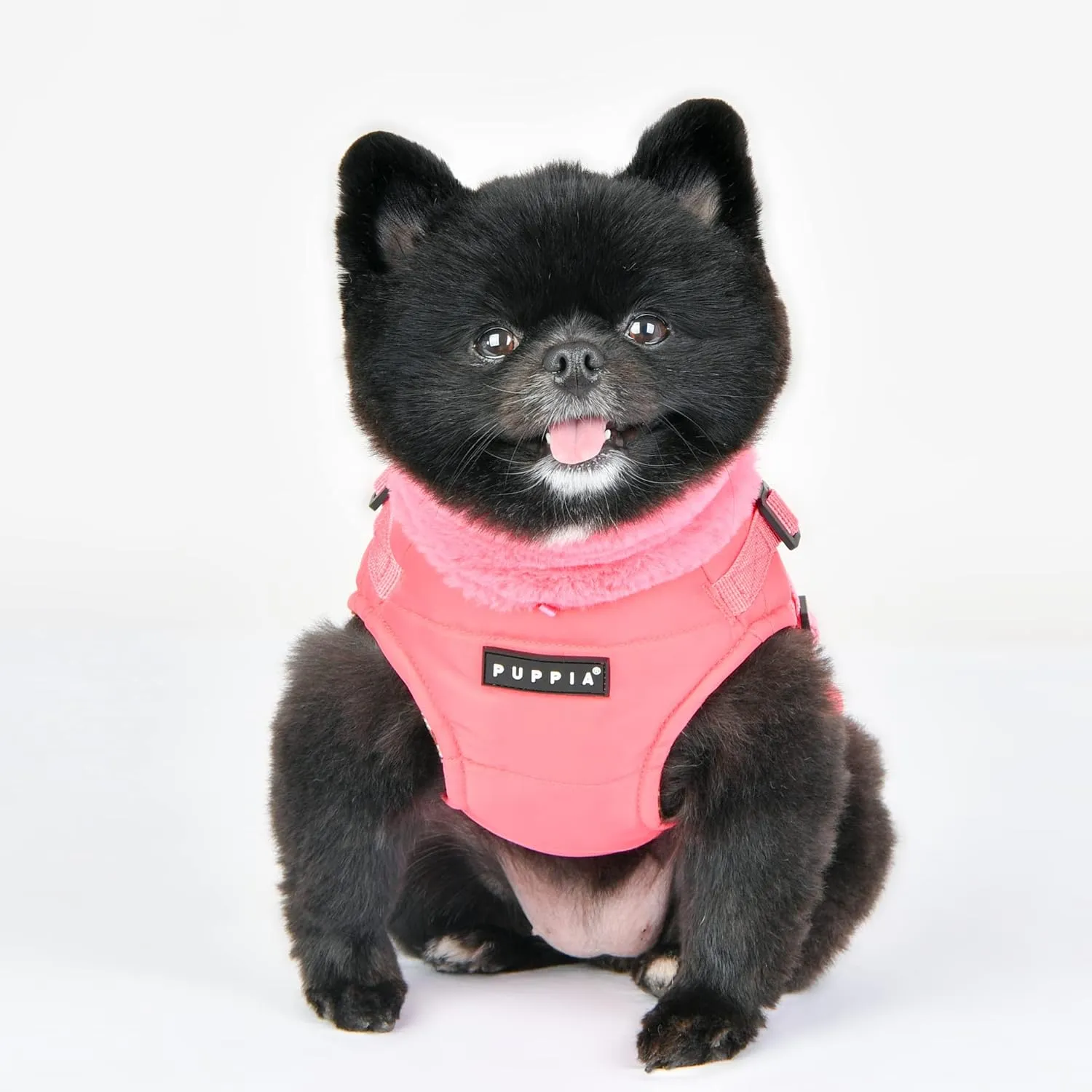 Puppia Donavan Winter Dog Coat with Integrated Harness No Pull Cold Weather Waterproof Warm Fleece Back Zipper for Small & Medium Dog, Pink, Large