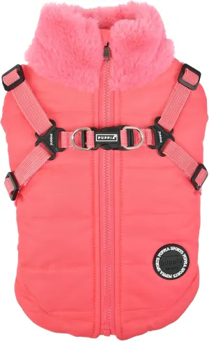 Puppia Donavan Winter Dog Coat with Integrated Harness No Pull Cold Weather Waterproof Warm Fleece Back Zipper for Small & Medium Dog, Pink, Large