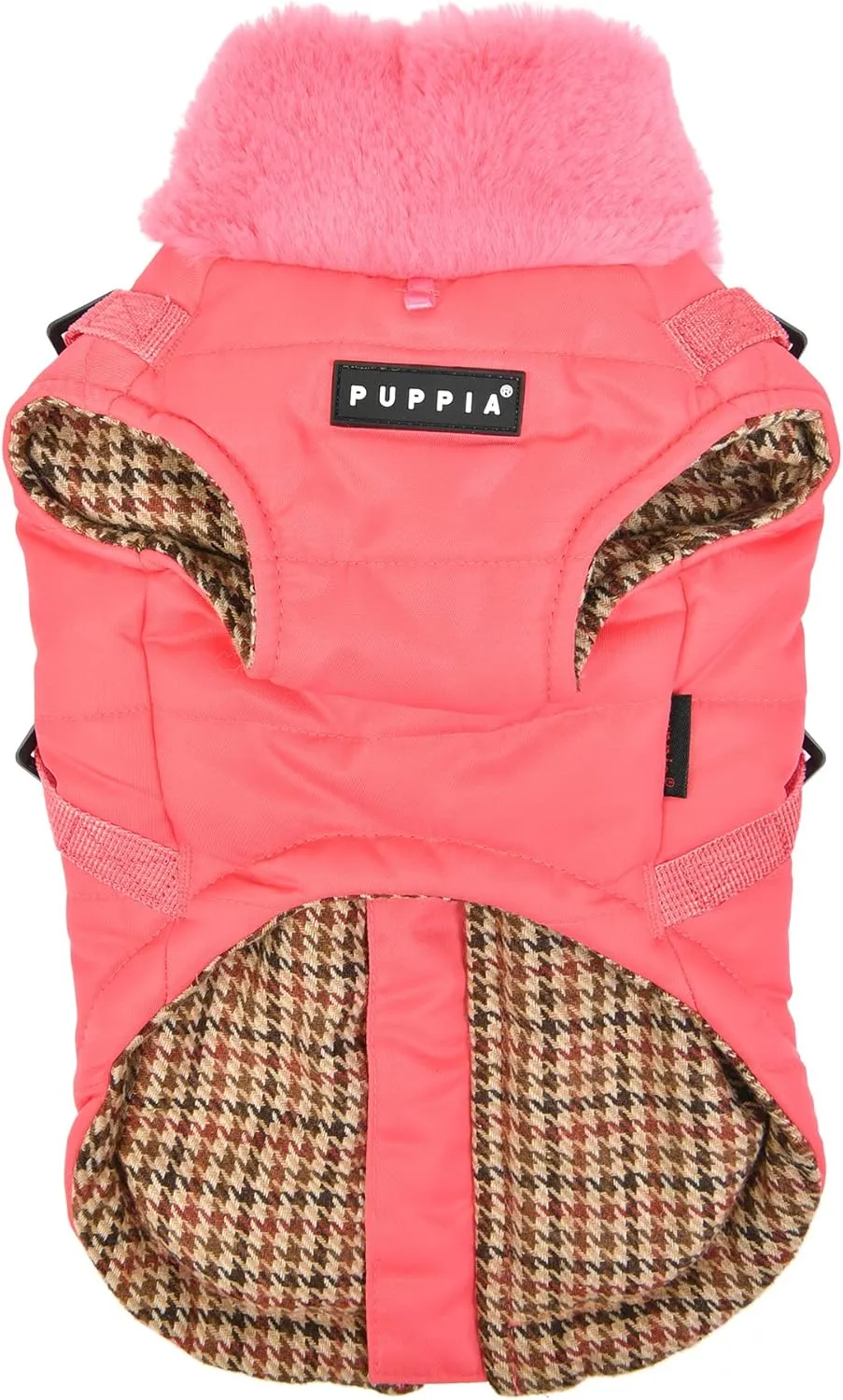 Puppia Donavan Winter Dog Coat with Integrated Harness No Pull Cold Weather Waterproof Warm Fleece Back Zipper for Small & Medium Dog, Pink, Large