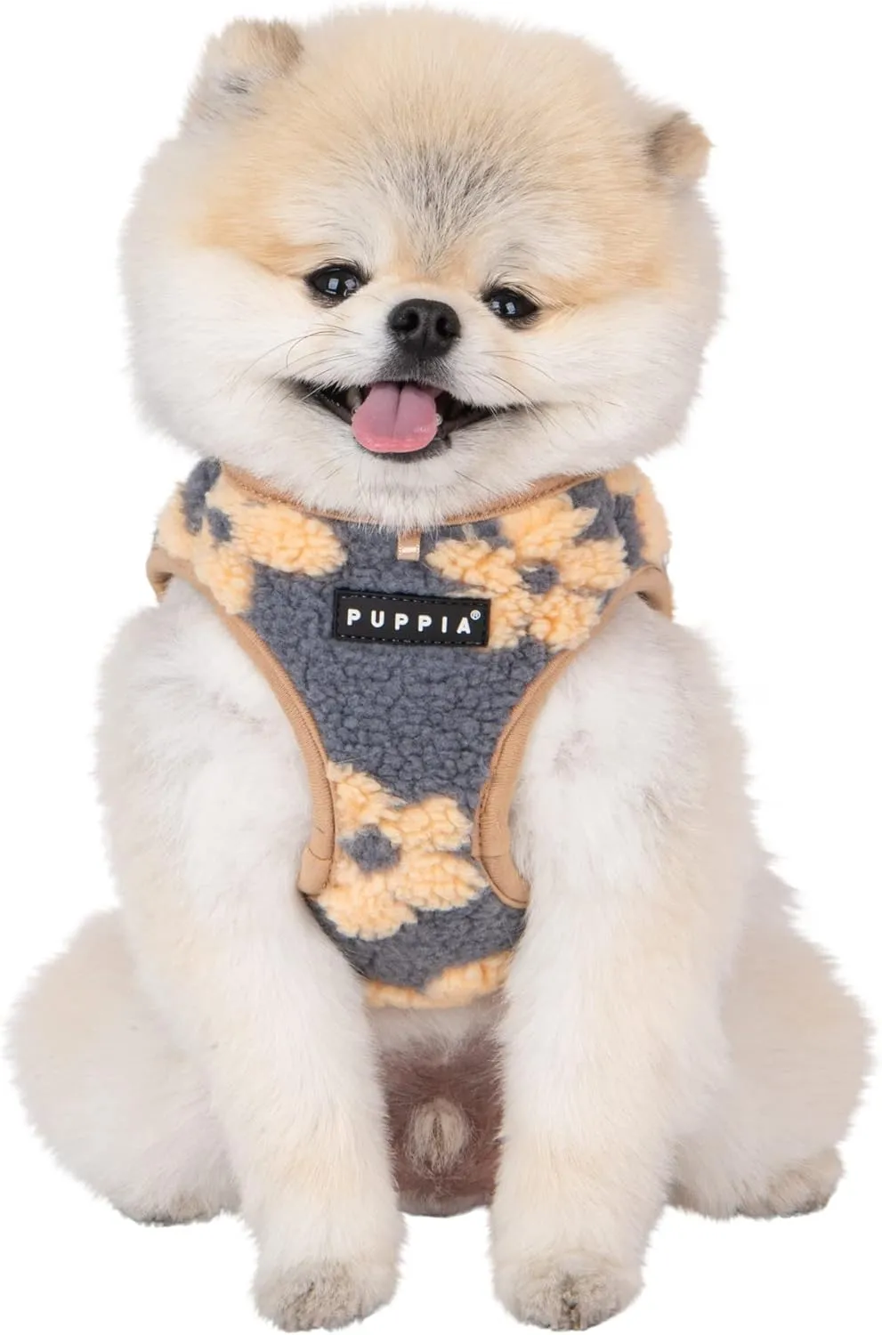 Puppia Ren Vest Dog Harness Step-in Warm Winter Flower Pattern for Small and Medium Dog, Beige, Small